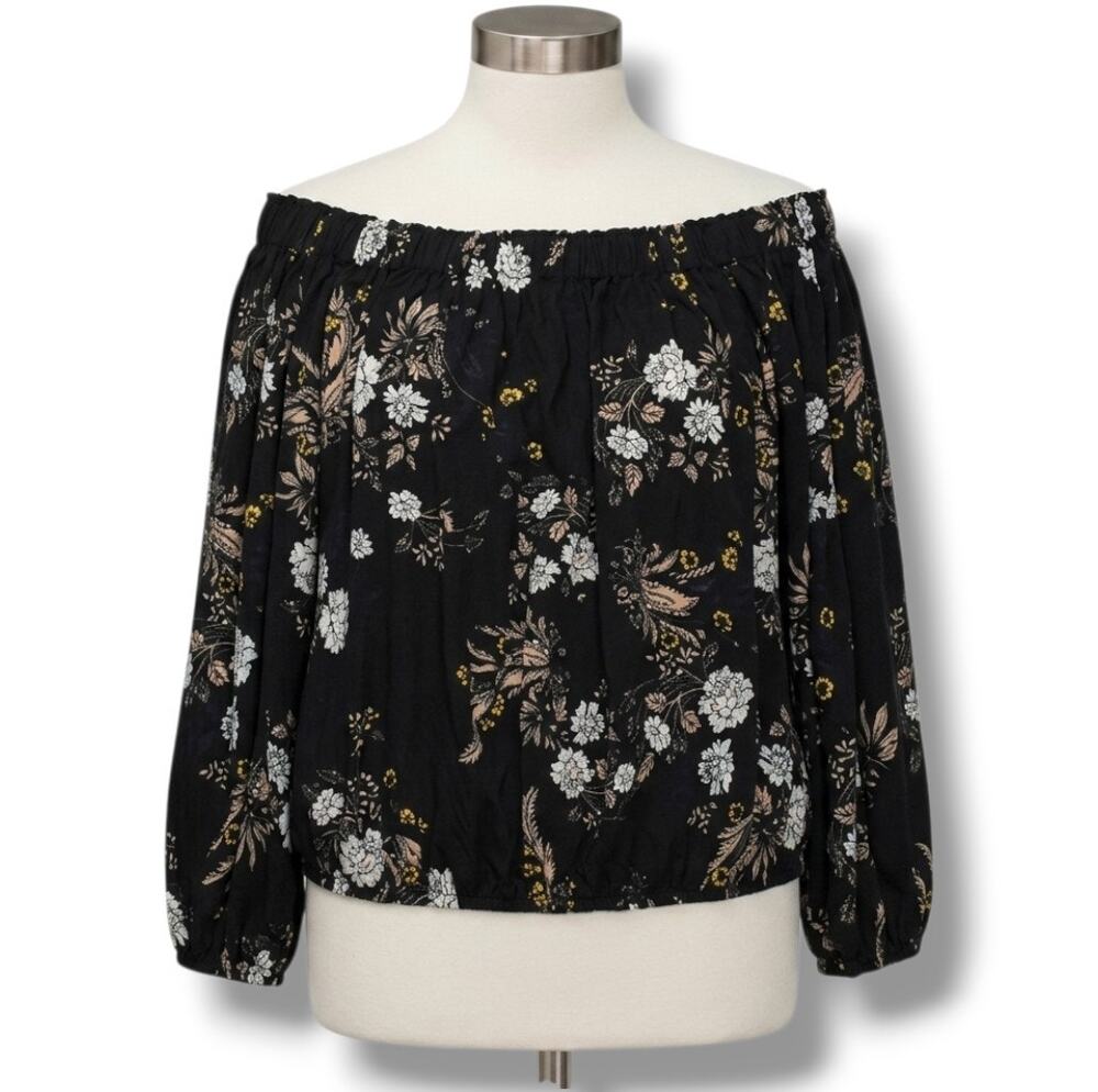 bebe women's Black Floral Off-the-Shoulder Blouse